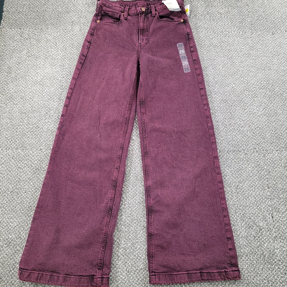 Gap High Rise Stride Jeans 26 2R Burgundy Acid Wash Wide Leg Denim NWT Sailor